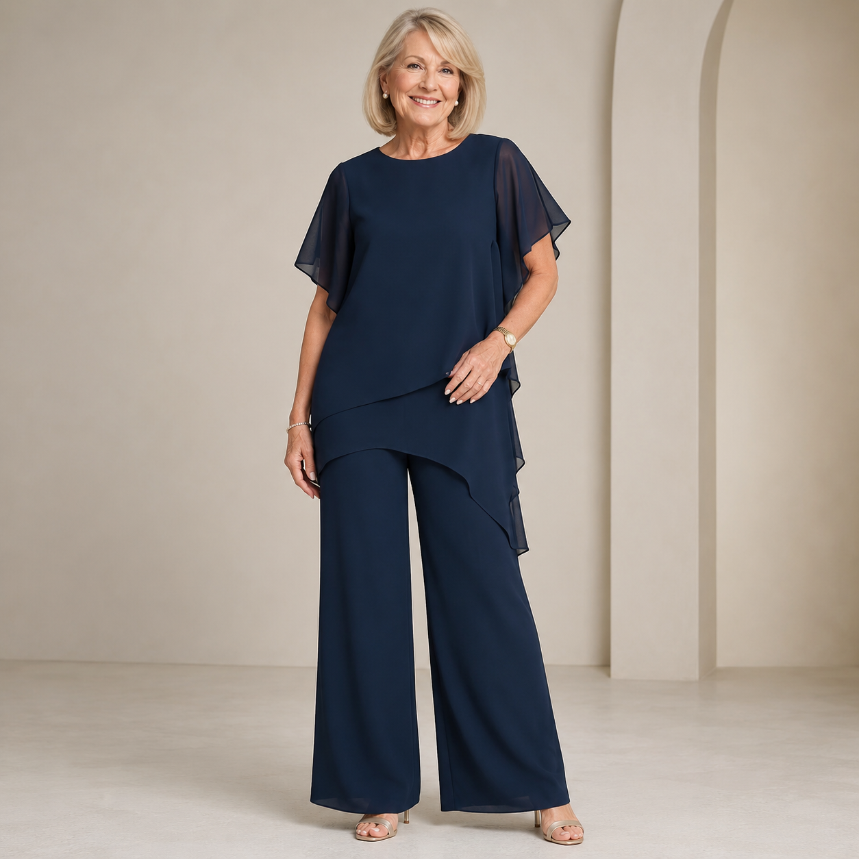 🎁Novo, 50% popusta💥【Bluza + Hlače】【40-100KG】Novo elegantno obično šifonsko odijelo širokog kroja