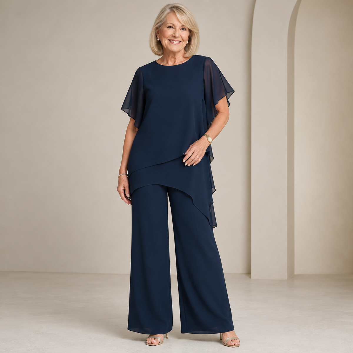 🎁Novo, 50% popusta💥【Bluza + Hlače】【40-100KG】Novo elegantno obično šifonsko odijelo širokog kroja