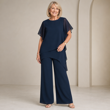 🎁Novo, 50% popusta💥【Bluza + Hlače】【40-100KG】Novo elegantno obično šifonsko odijelo širokog kroja