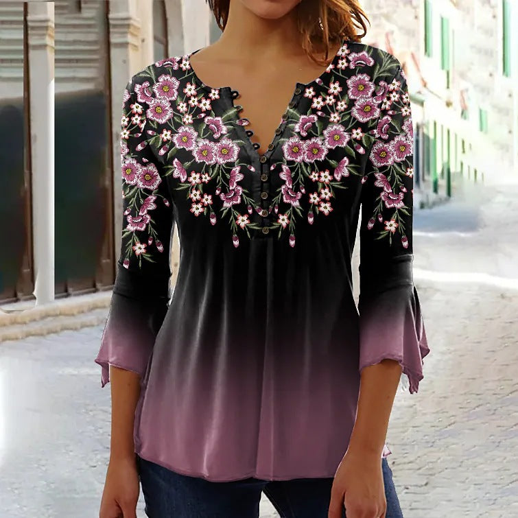 👚【S-5XL】2025 nowy styl, modna koszulka z nadrukiem i dekoltem w serek