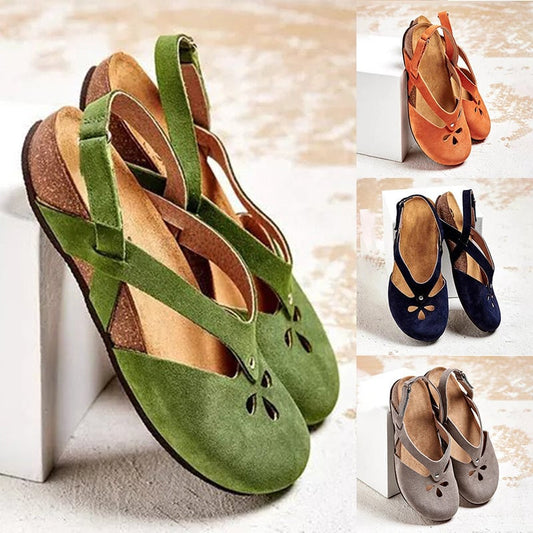 ✨✨【Ofertă limitată】 【35-44】👟Sandale casual din piele de înaltă calitate 2025 ✅ Vârf rotund ✅ Talpă plată