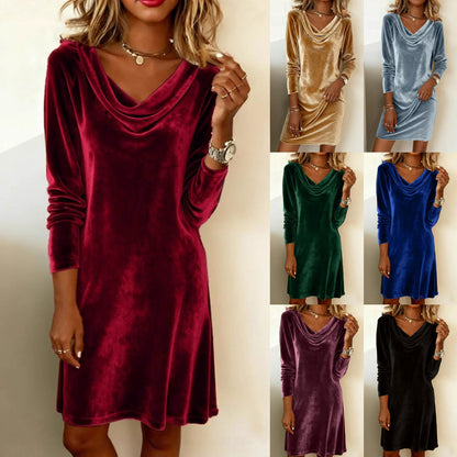🔥  【S-3XL】 Modna jesienno-zimowa sukienka z aksamitu z długim rękawem