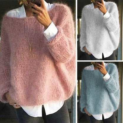 (50-85 kg) Nov ohlapen enobarvni ženski pulover za jesen in zimo