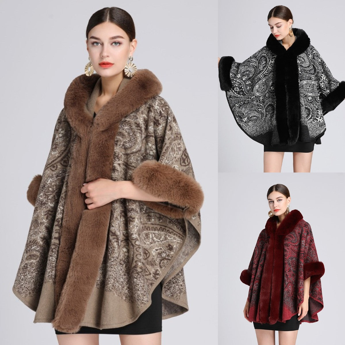 【40-85kg】2025 Jesienno-zimowa nowa, oversize'owa tweedowa kurtka z kapturem i szalowym kołnierzem