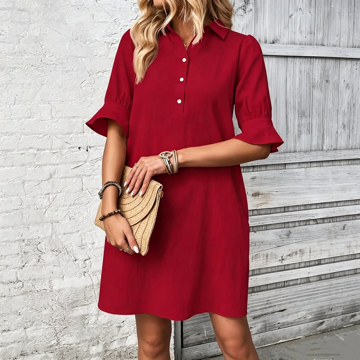 💖【Sezonska posebna ponuda】👗Ležerna široka jednobojna košulja-haljina✅Plaćanje pouzećem