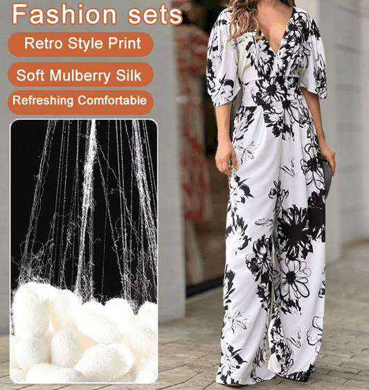 💥🌸【S-3XL】Salopetă elegantă cu imprimeu, lejeră, cu talie înaltă