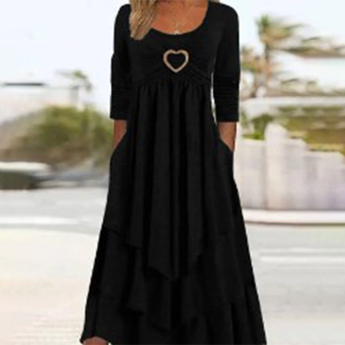 【S-3XL】Vruća rasprodaja, nova haljina , jednobojna, ležerna, ljubavna dekoracija do struka