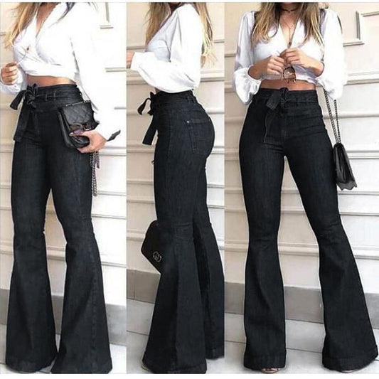 👖Noii blugi cu talie înaltă, micro elastici, cu picioare largi