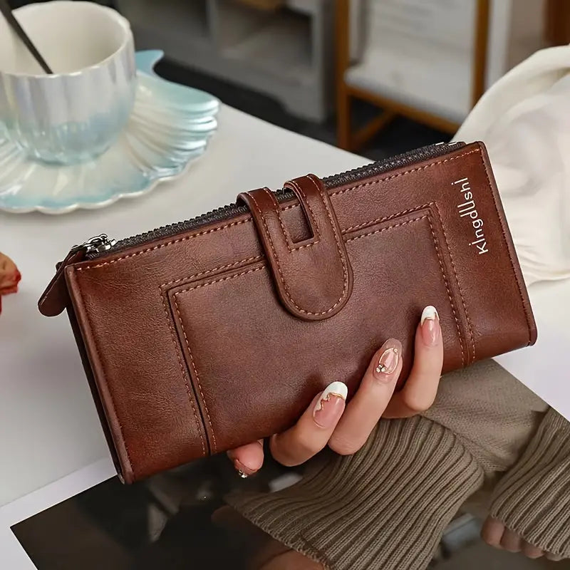 💰Vintage novčanik od prave kože s dvostrukim patentnim zatvaračem i utorom za više kartica za žene