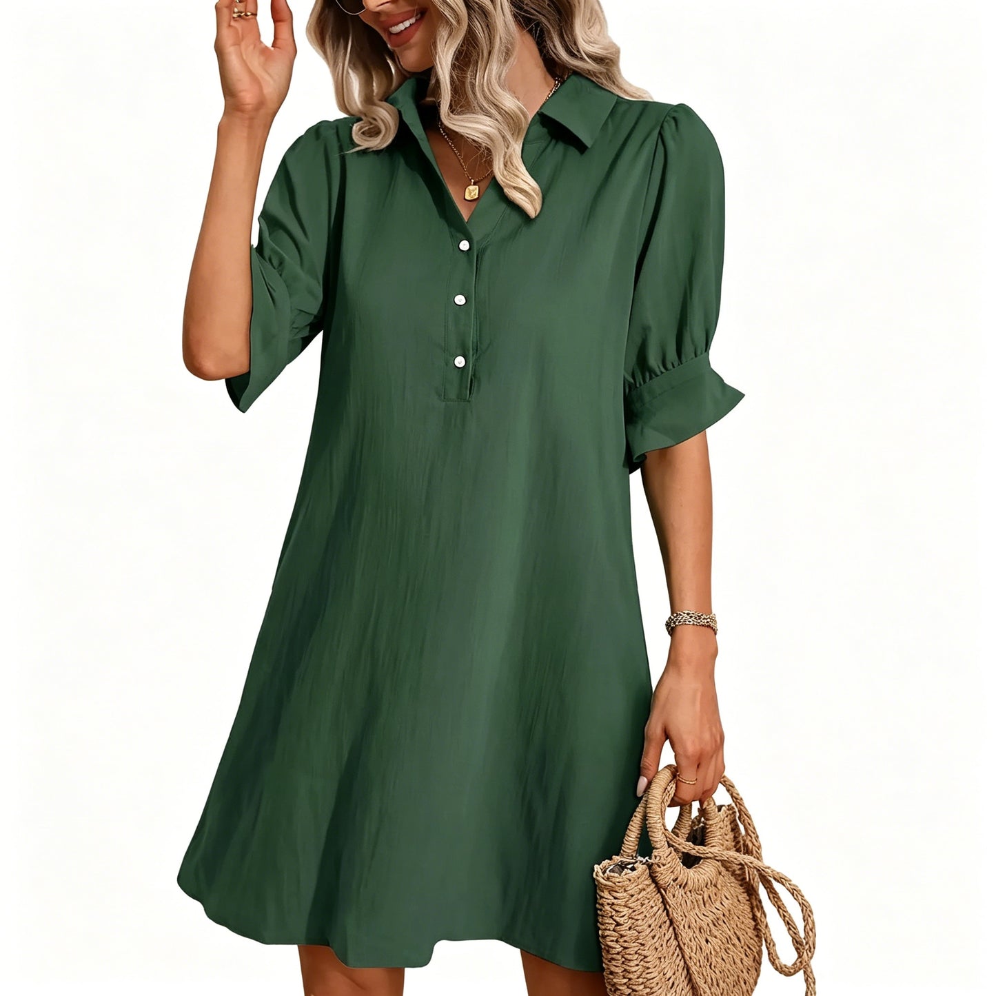 💖【Sezonska posebna ponuda】👗Ležerna široka jednobojna košulja-haljina✅Plaćanje pouzećem