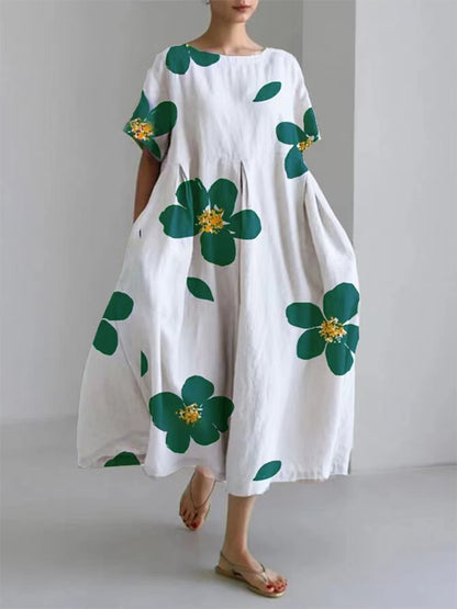 💖Rochie elegantă, casual, cu mânecă scurtă, imprimată, cu decolteu rotund și lejeră