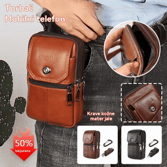 🔥Nova moška torbica za mobilni telefon iz pravega usnja, ki se lahko nosi čez eno ramo