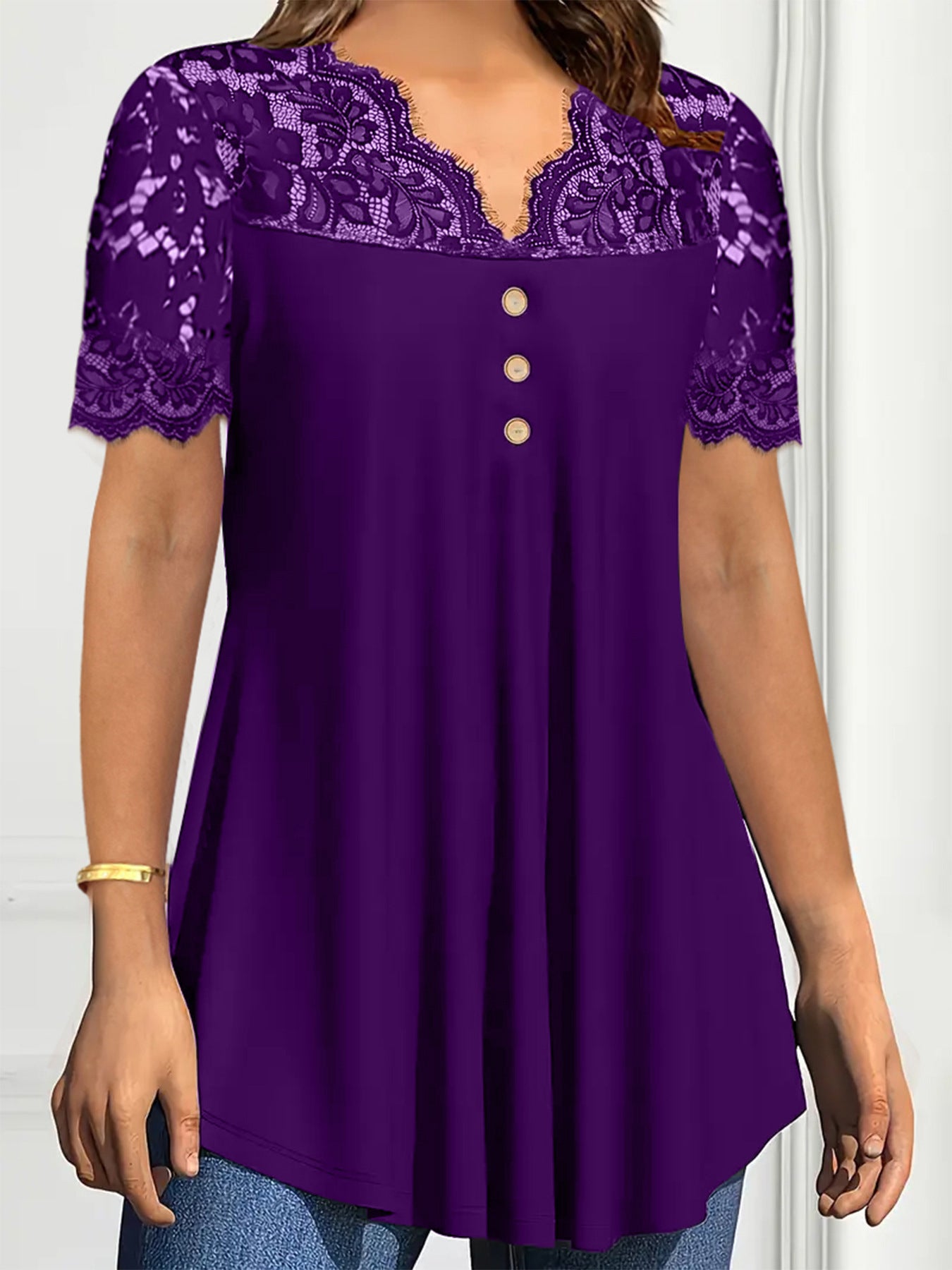 🔥【S-2XL】💖🎁Novi čipkasti top s V-izrezom i kratkim rukavima za proljeće/ljeto 2026.