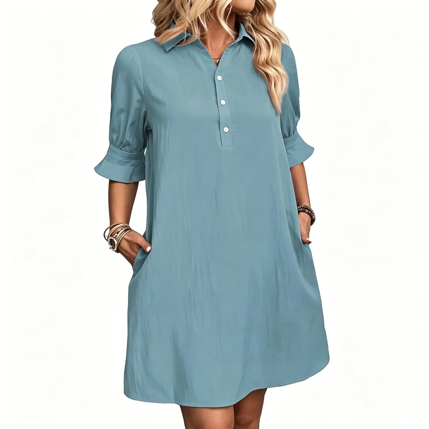 💖【Sezonska posebna ponuda】👗Ležerna široka jednobojna košulja-haljina✅Plaćanje pouzećem