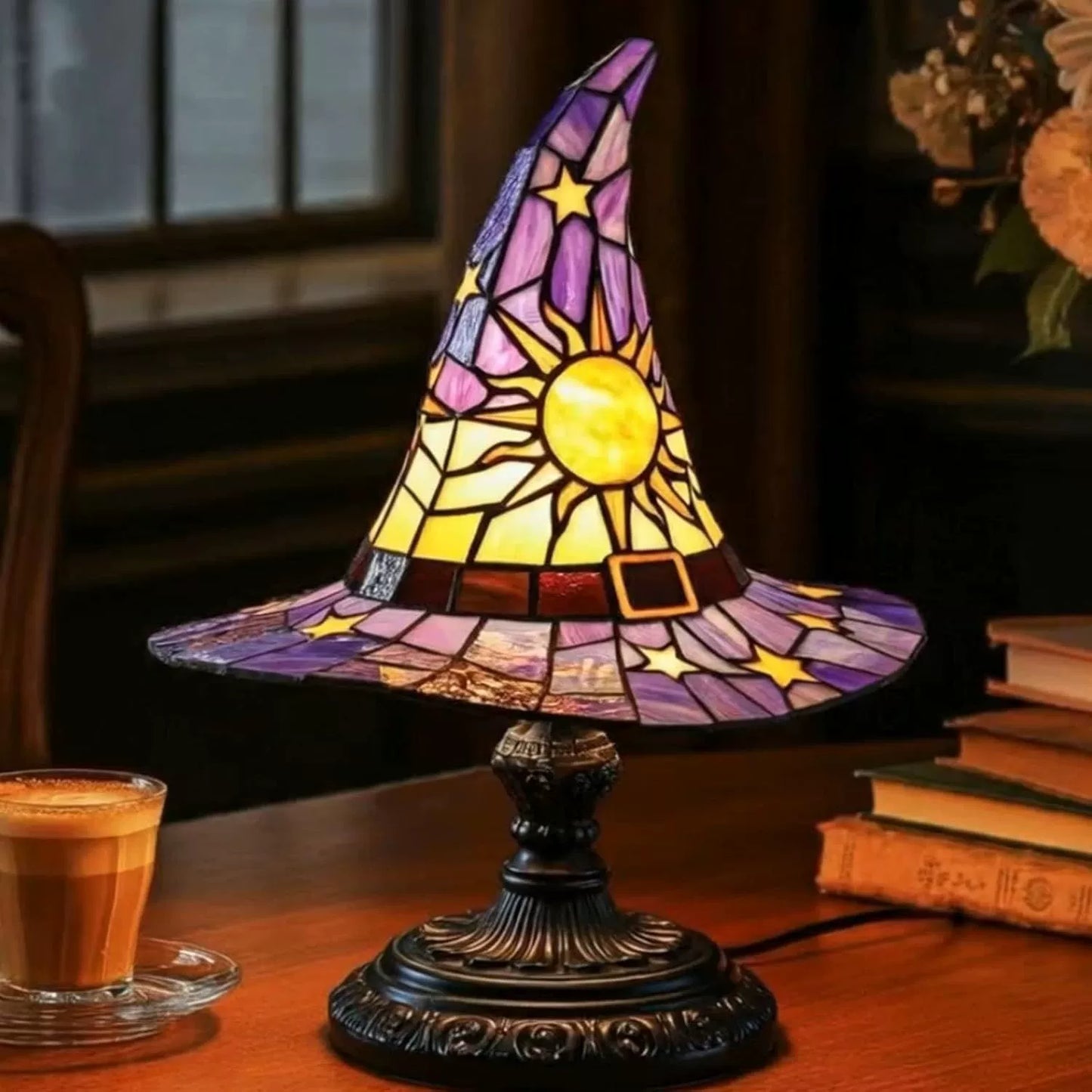 🔮💡Stolna lampa u retro stilu s šarenim smolastim šeširom za vještice, izvrstan predmet za uređenje doma