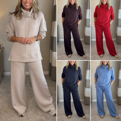 🍂🐏【Novo! Vremenski ograničena promocija s 50% popusta】Ženski putni set od dva dijela, uključujući potkošulju od mješavine alpake (s bočnim prorezom) + ležerne hlače 🔥