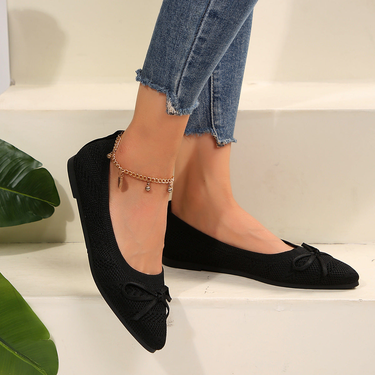 💖【36-43】Elegantne pletene balerinke za žene, ukrašene mašnom