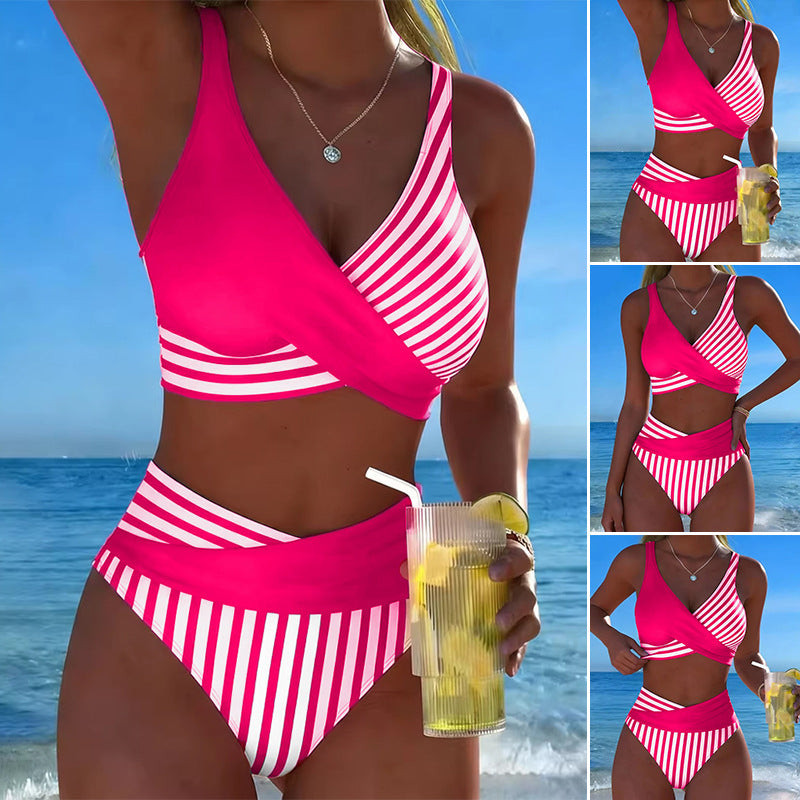 👙【Sezonska posebna ponuda】Dvodijelni, šareni bikini s blokovima i prugama
