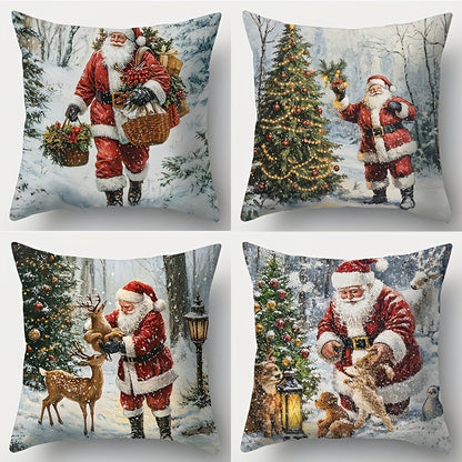 🎄Świąteczna wyprzedaż 🎅【zestaw 4 sztuk】 świąteczne poszewki na poduszki ✨