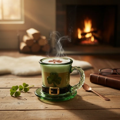 🔥☕Staklena šalica s vilinskim šeširom i sretnom djetelinom - Smaragdno zelena šalica za kavu