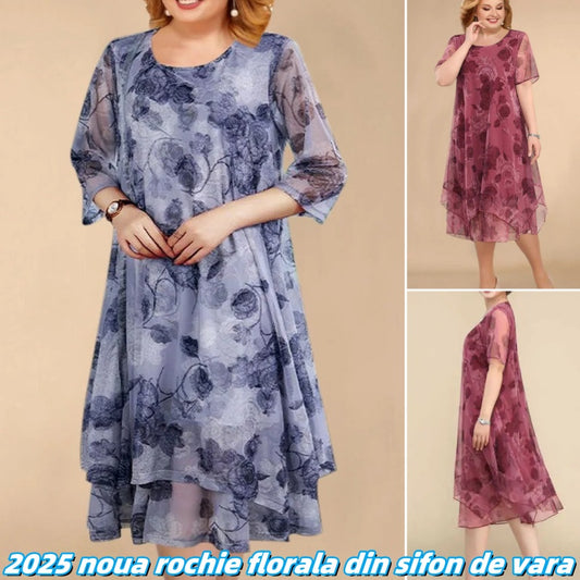 🌺🟢【L-5XL】💛2025 noua rochie florala din sifon de vara