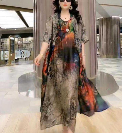 🔥👗【Sukienka + kardigan】【42-90 kg】Wiosna 2025 Dwuczęściowa sukienka koszulowa z szyfonu Lekka i wszechstronna