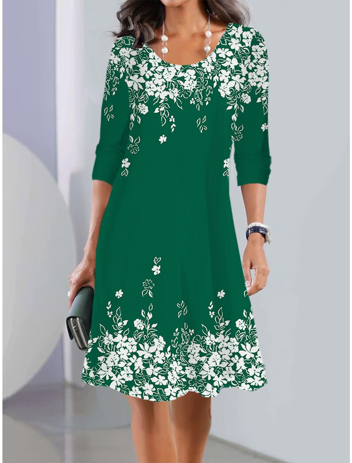 2026【XS-5XL】Nowa sukienka midi z okrągłym dekoltem i długim rękawem