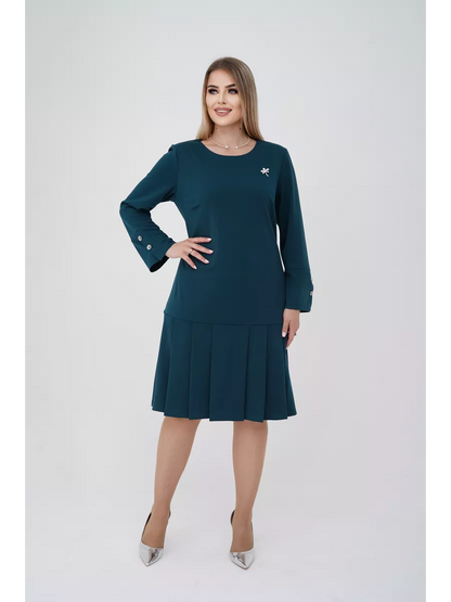 💌👗【S-5XL】Φθινοπωρινό, νέο, κομψό, ρετρό φόρεμα με πλισέ λεπτομέρειες