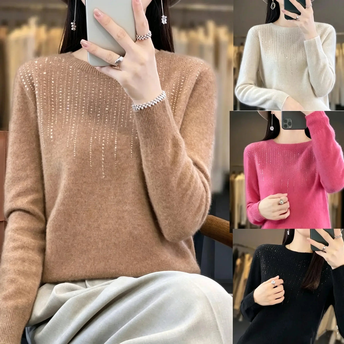 🔥🍁【Jesenski novi】【S-2XL】✨🌷Visokokvalitetni, moderan i elegantan ženski baršunasti kardigan s okruglim izrezom i nakitom