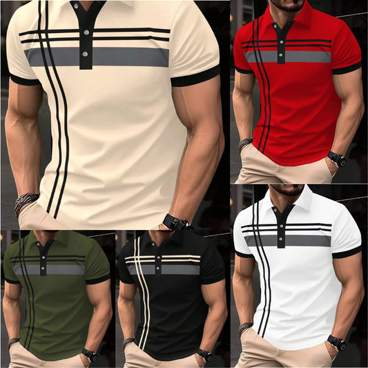 【🔥Posebna ponuda】👕‍♂️ Muška elegantna polo majica s reverom - Rafinirane pruge, moderan dizajn