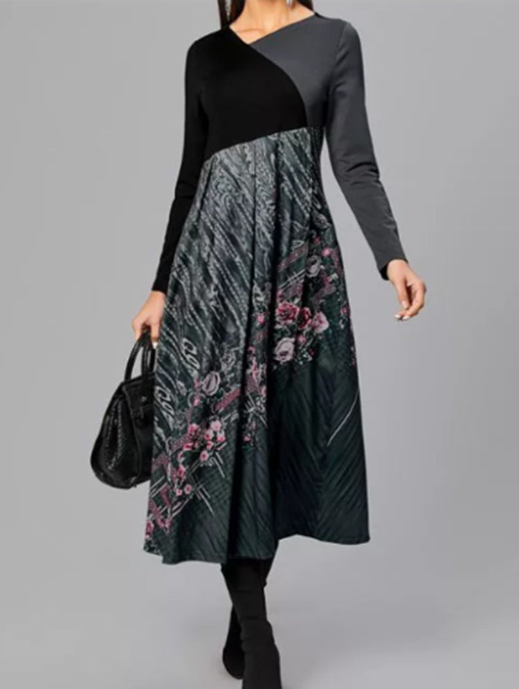 👗【S-3XL】Nowa jesienno-zimowa damska sukienka z długim rękawem i patchworkiem