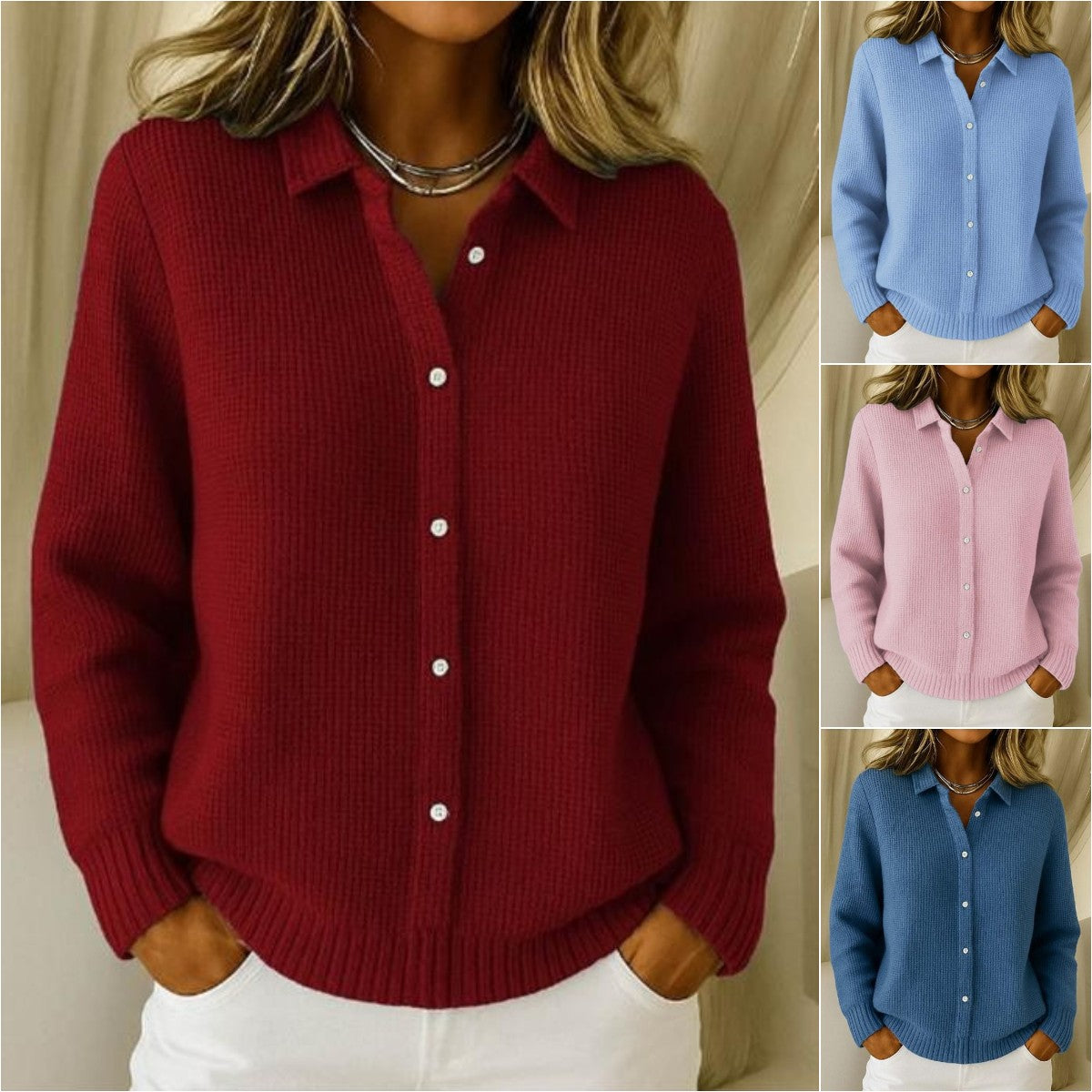 (S-2XL)Ženski enobarvni pulover s kardiganom , ohlapno in sproščeno