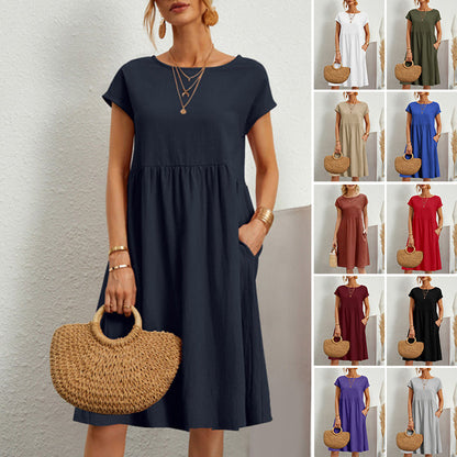 💖💖【S-5XL】Rochie de damă din bumbac și in 2025 cu decolteu rotund și croială lejeră