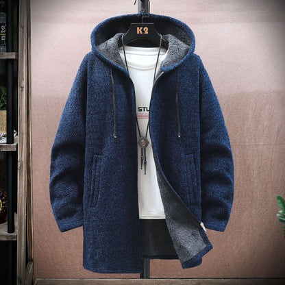 【M-5XL】Męski sweter dzianinowy z kapturem, średniej długości