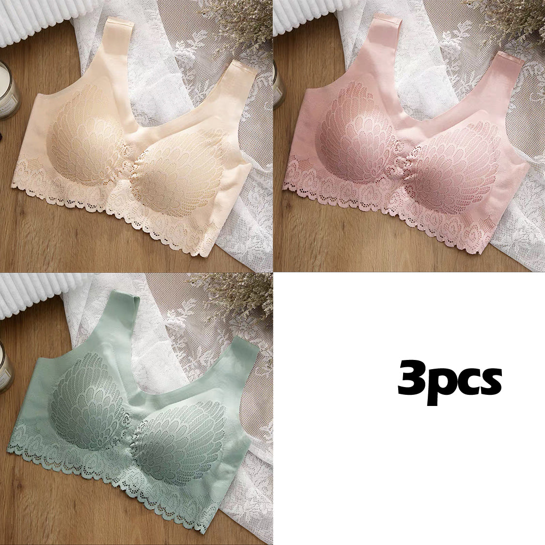 💖👙【M-4XL】🌹🛒【Set od 3 komada】2025. Novi poboljšani udoban čipkani grudnjak u velikim veličinama. (Bešavne, oblikujuće, s antiskliznim naramenicama)