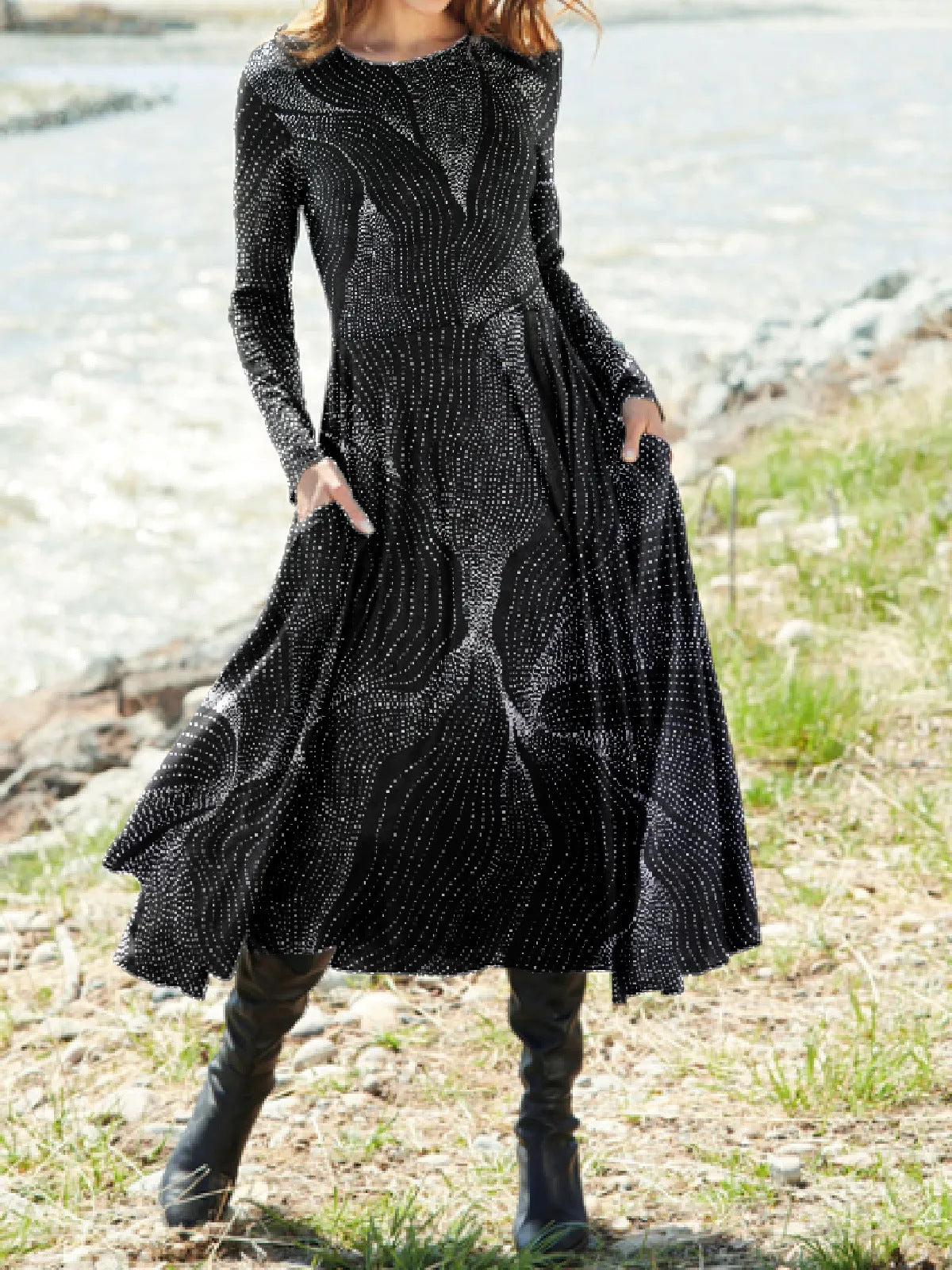 【S-5XL】Klasična vintage haljina dugih rukava