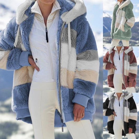 ☃️❄️[S-5XL] Ženska jakna 2025 s kontrastnimi črtami iz debelega pliša