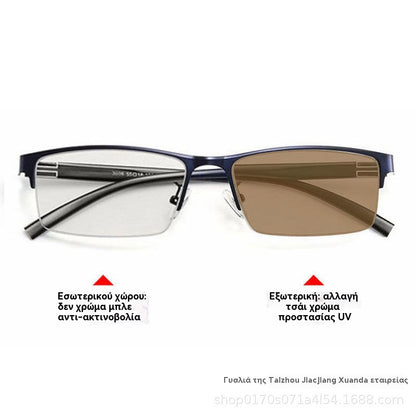 👓✨🕶️Metalne fotokromatske sunčane naočale s poluokvirom, naočale za kratkovidnost protiv plavog svjetla, sunčane naočale za vožnju