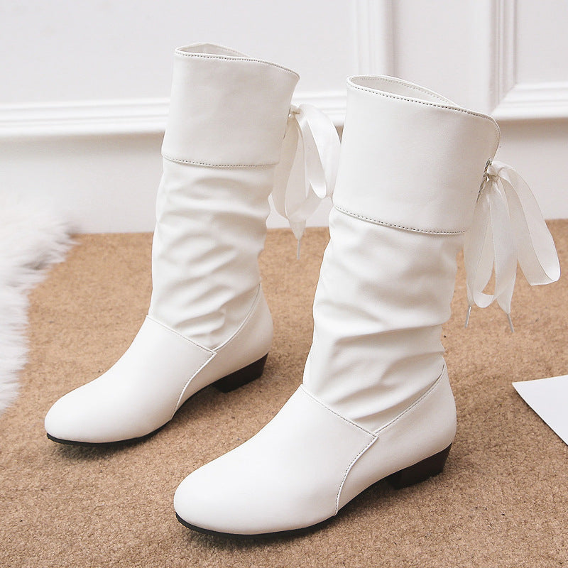 【35-43】2025 jesenski novi modni škornji iz mehkega usnja z vezalkami