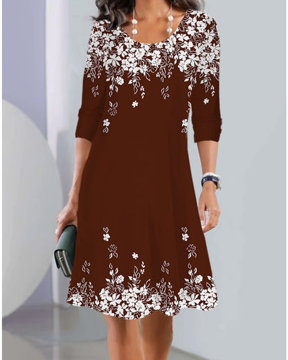 2026【XS-5XL】Nowa sukienka midi z okrągłym dekoltem i długim rękawem