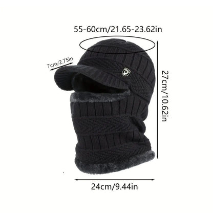 🧢❄️🔥【1 kus, ochrana uší a tváre, obvod hlavy 55–60 cm】Pletená zimná čiapka s predĺženou časťou na krk a šiltom – hrejivá, vetruodolná a vhodná na outdoor.