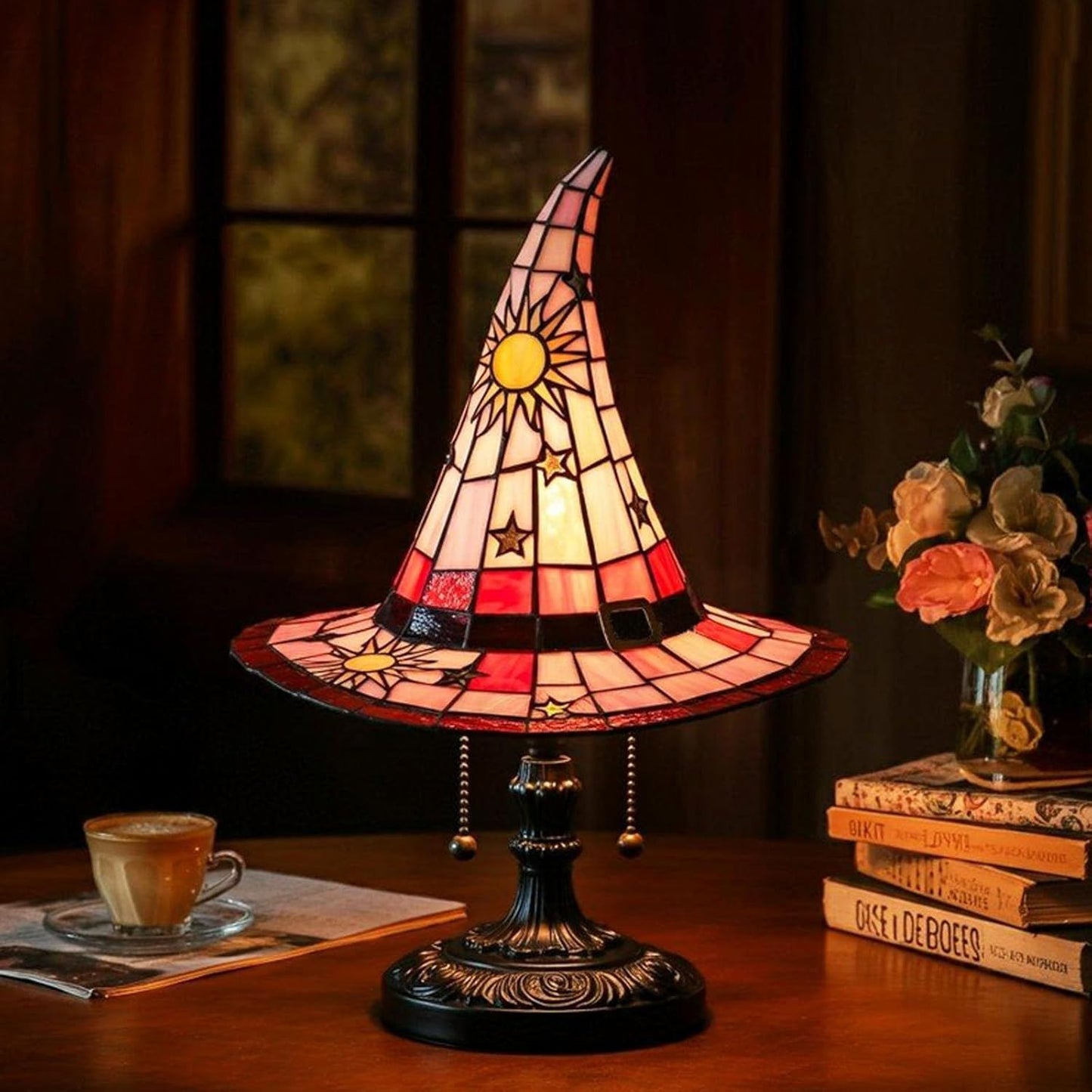 🔮💡Stolna lampa u retro stilu s šarenim smolastim šeširom za vještice, izvrstan predmet za uređenje doma