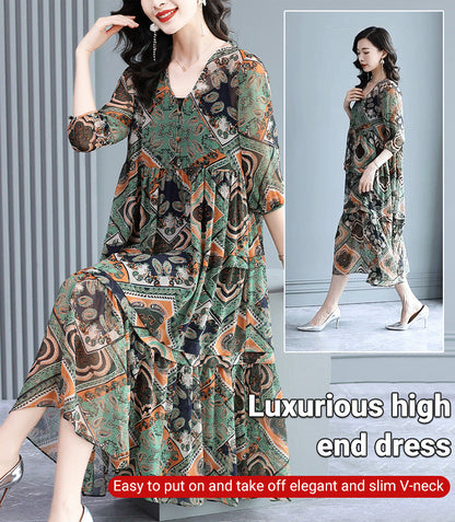 ❤️❤️【M-3XL】Rochie retro florală din mătase de gheață de primăvară 2025