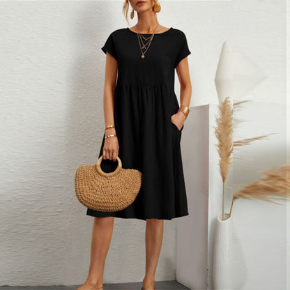 🌈💃【50% popusta】【S-2XL】😍 Ljetna ženska haljina u velikim veličinama, opuštenog OL stila, s A krojem i okruglim izrezom, 100% pamuk