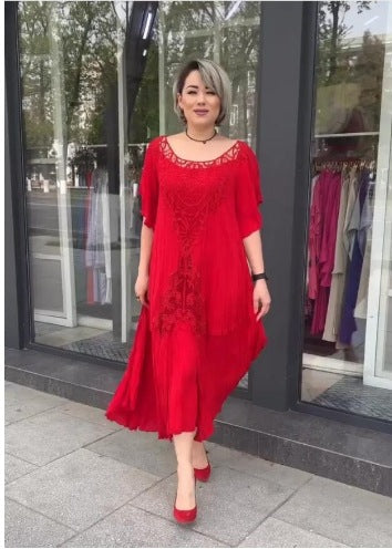 👗2025 Rochie largi de marime mare pentru femei brodate din dantela [S-5XL]