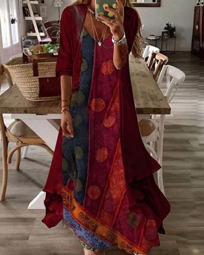 👗【S-3XL】2025 Nowy styl, drukowana długa spódnica z szelkami, modny zestaw
