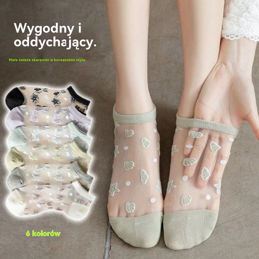 🔥 【6 pary】 Oddychające letnie skarpetki kwiatowe Materiał: bawełna