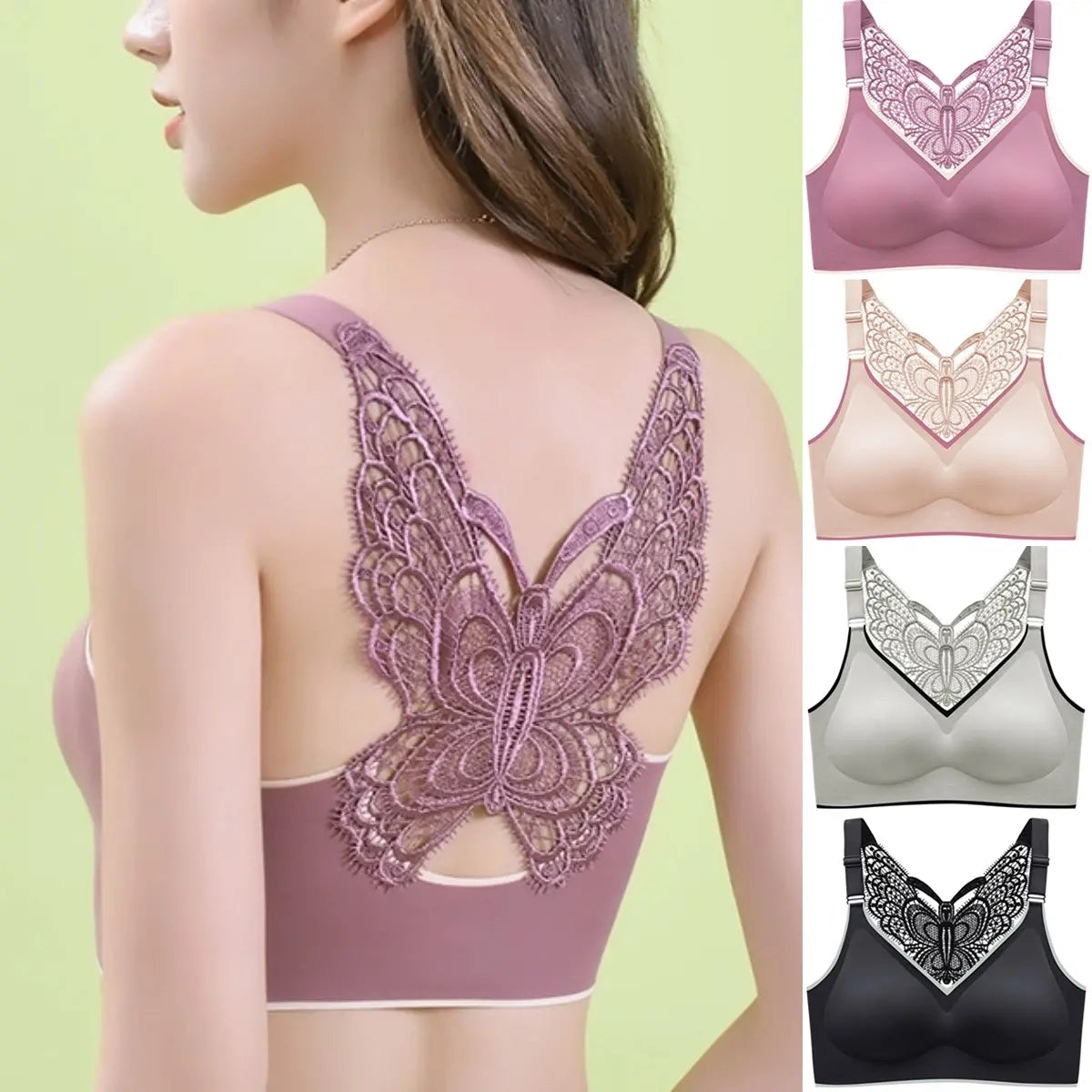 💞【Set od 4 dijela】🎁Grudnjak bez žice s vezom i leptirom - Bez žice, cjelodnevna podrška✨【45~125 kg】