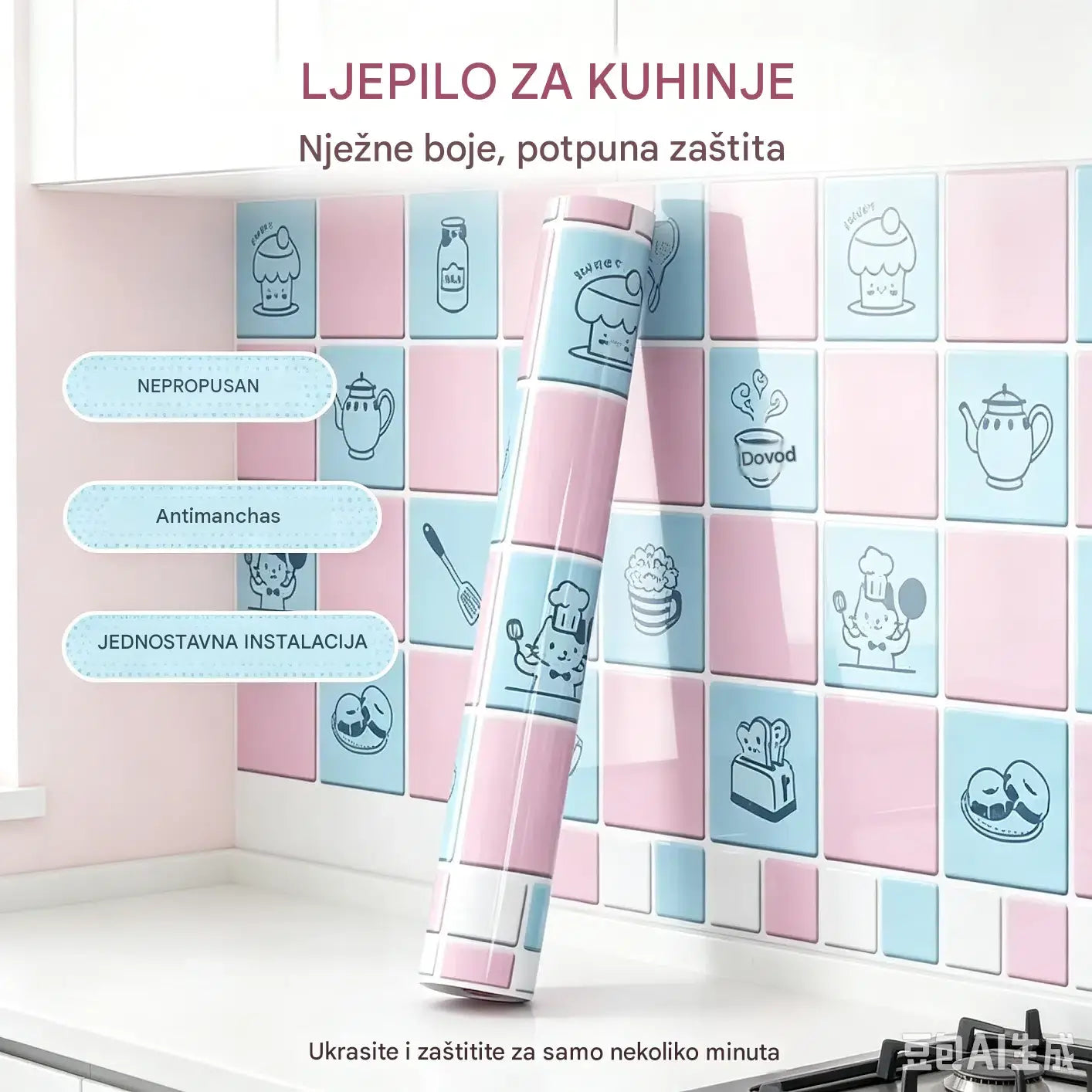 Naljepnice otporne na ulje za kuhinju, vodootporne samoljepljive tapete, zaštitne za radne ploče.
