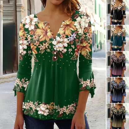 👚【S-5XL】2025 nowy styl, modna koszulka z nadrukiem i dekoltem w serek